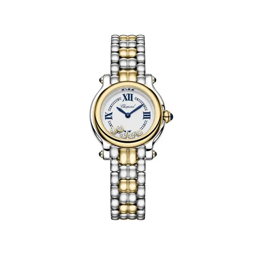 Montre HAPPY SPORT The First Quartz, Bracelet "galet" acier et or jaune, Cadran argenté grainé chiffres romains - CHOPARD