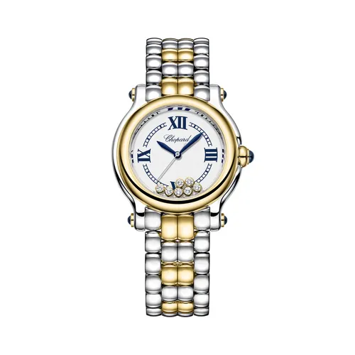 Montre HAPPY SPORT The First Quartz, Bracelet "galet" acier et or jaune, Cadran argenté grainé chiffres romains - CHOPARD