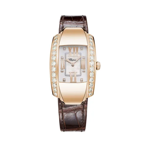 Montre LA STRADA Bracelet alligator, Boucle en or rose, Cadran nacre 8 brillants - CHOPARD