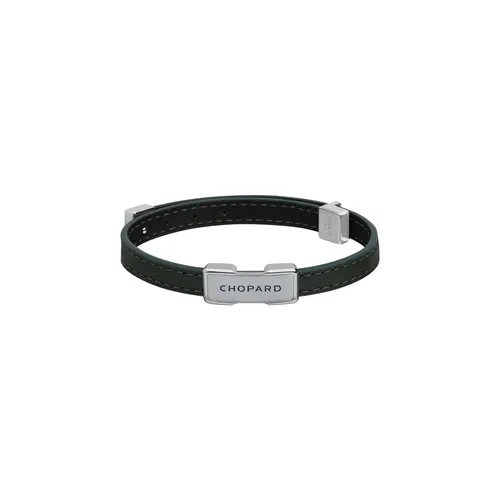 Bracelet Chopard Heritage métal argenté, cuir veau kaki - CHOPARD