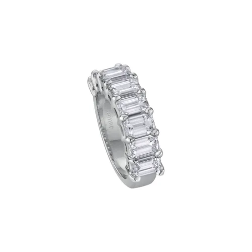 Demi Alliance diamants taille émeraude en platine - CREATIONS JULIAN