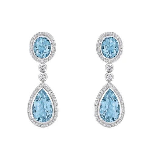 Boucles d'oreilles en or blanc, aigues marines et diamants blancs - CREATIONS JULIAN