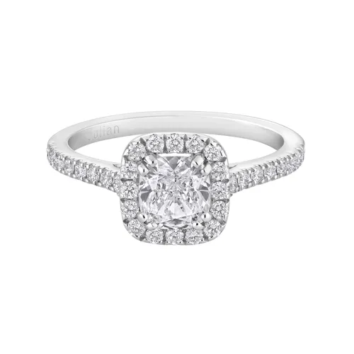 Bague Solitaire en or blanc palladié, diamant blanc et diamants blancs - Certificat GIA - CREATIONS JULIAN