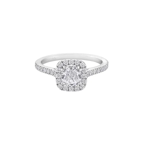 Bague Solitaire en or blanc palladié, diamant blanc et diamants blancs - Certificat GIA - CREATIONS JULIAN