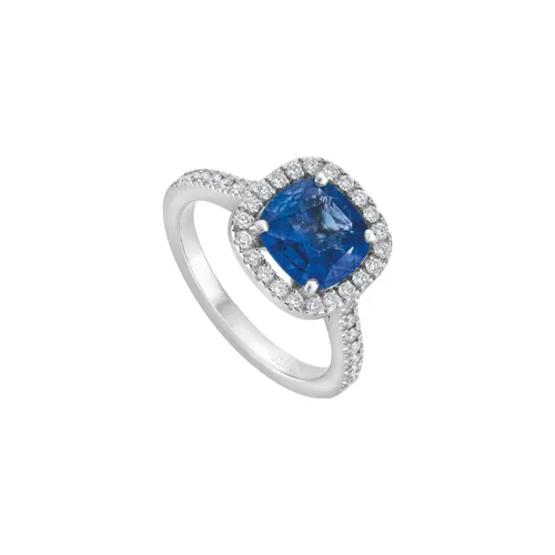 Bague Solitaire en or blanc palladié, saphir et diamants blancs - CREATIONS JULIAN