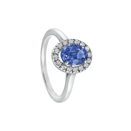 Bague Saphir Bleu ovale entourage serti diamants - CREATIONS JULIAN