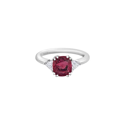 Bague Solitaire en or blanc palladié, rubis et diamants blancs - CREATIONS JULIAN