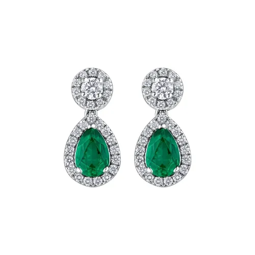 Boucles d'oreilles en or blanc, émeraudes et diamants blancs - CREATIONS JULIAN