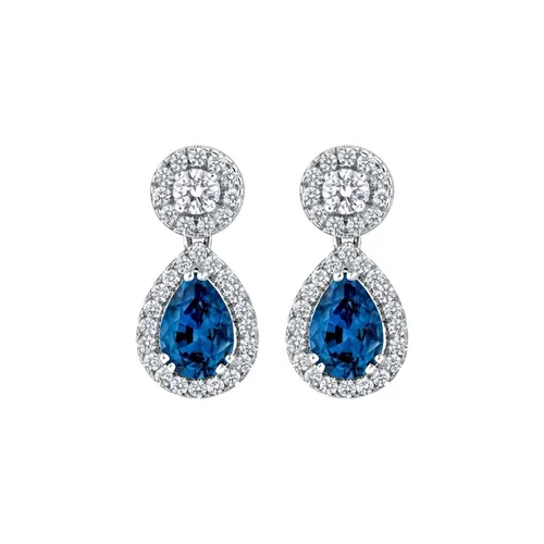 Boucles d'oreilles en or blanc, saphirs et diamants blancs - CREATIONS JULIAN