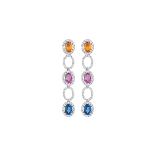 Boucles d'oreilles en or blanc, saphirs multicolores et diamants blancs - CREATIONS JULIAN