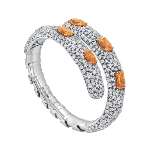 Bracelet Twist Grenats Mandarin Full pavé Diamants - CREATIONS JULIAN