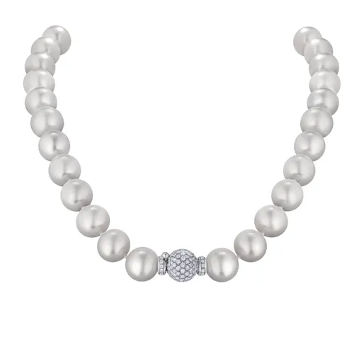 Collier de Perles Blanches South Sea Fermoir en or blanc serti brillants réf FO165D-G - CREATIONS JULIAN