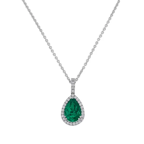 Pendentif Poire Emeraude entouré de brillants - CREATIONS JULIAN