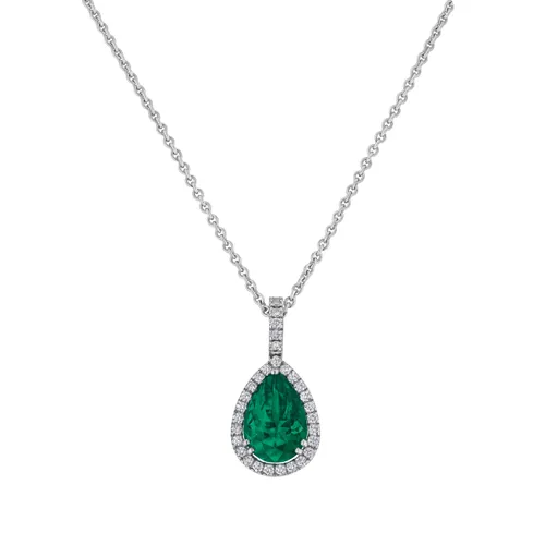Pendentif Poire Emeraude Colombienne serti diamants - CREATIONS JULIAN