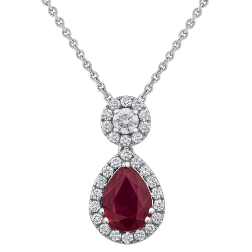 Pendentif Poire Rubis Vivid Red entouré de brillants Bélière sertie d'un brillant entouré. - CREATIONS JULIAN