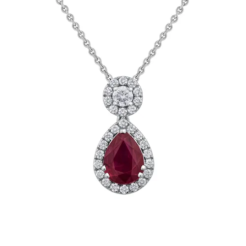 Pendentif Poire Rubis Vivid Red entouré de brillants Bélière sertie d'un brillant entouré. - CREATIONS JULIAN