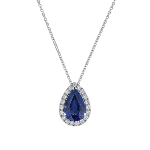 Pendentif Poire Saphir bleu entouré de brillants - CREATIONS JULIAN