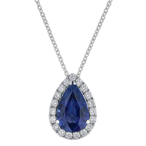 Pendentif Poire Saphir bleu entouré de brillants - CREATIONS JULIAN