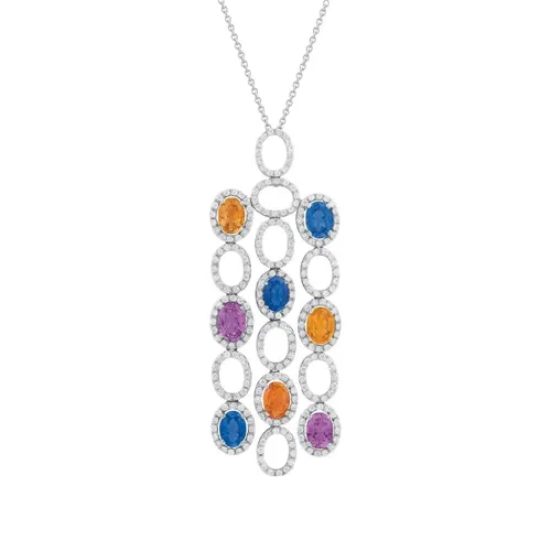 Pendentif en or blanc, saphirs multicolores et diamants blancs - CREATIONS JULIAN