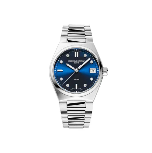 Montre HIGHLIFE Ladies Bracelets acier et caoutchouc blanc, Cadran bleu index diamants - FREDERIQUE CONSTANT
