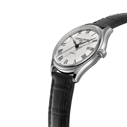 Montre CLASSICS Automatic Bracelet veau noir croco, Boucle ardillon, Cadran argenté guilloché chiffres romains - FREDERIQUE CONSTANT