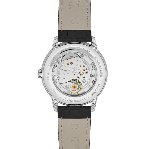 Montre CLASSICS Moneta mécanique édition limitée "1 of 999", Bracelet veau noir motif crocodile, Boucle ardillon, Cadran marron claire fumé - FREDERIQUE CONSTANT