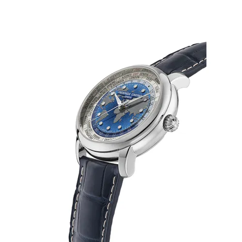 Montre MANUFACTURE Classic Worldtimer, Bracelet alligator bleu, Boucle déployante, Cadran bleu embossé et grainé - FREDERIQUE CONSTANT
