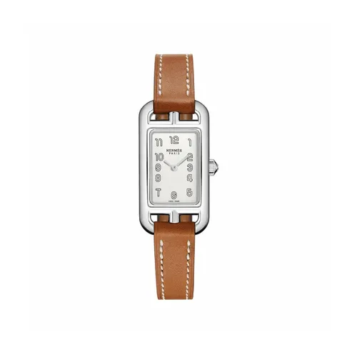 Montre NANTUCKET Small Bracelet veau Barénia naturel ST court interchangeable, Cadran argenté opalin - HERMÈS