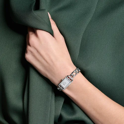 Montre NANTUCKET Petit Modèle « Jeté de diamants », Bracelet acier, Cadran sablé et rhodien serti - HERMÈS