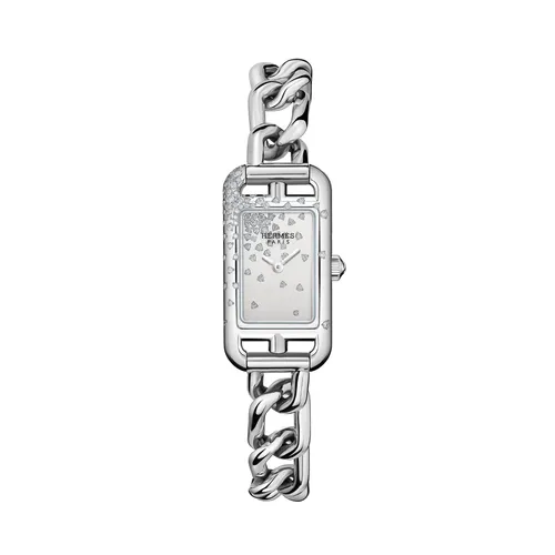 Montre NANTUCKET Petit Modèle « Jeté de diamants », Bracelet acier, Cadran sablé et rhodien serti - HERMÈS