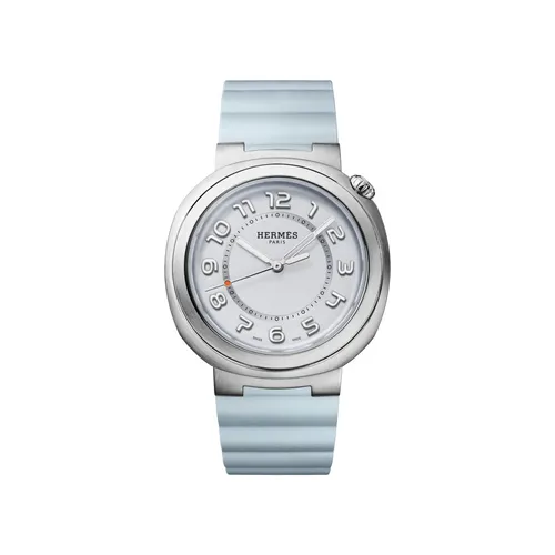 Montre Hermès CUT, Bracelet caoutchouc bleu brume interchangeable, Boucle ardillon, Cadran bleu - HERMÈS