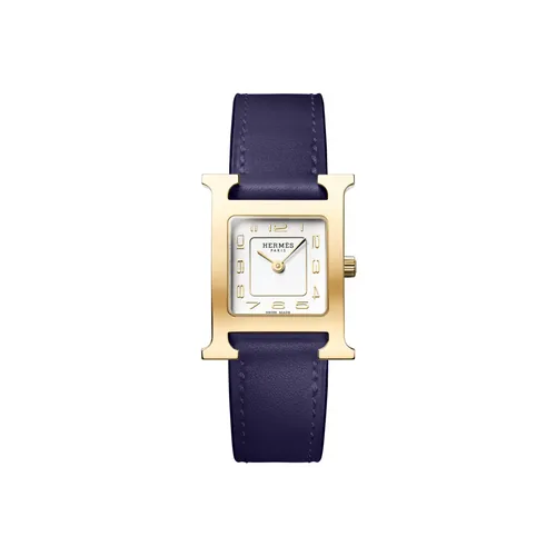 Montre HEURE H Petit Modèle, Bracelet veau swift bleu encre, Boucle ardillon, Cadran opalin - HERMÈS