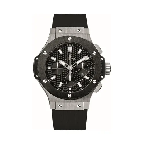 Montre BIG BANG STEEL CERAMIC Bracelet caoutchouc noir ligné, Boucle déployante, Cadran fibre de carbone - HUBLOT