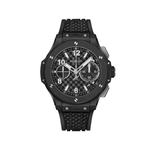 Montre BIG BANG ORIGINAL BLACK MAGIC, Bracelet caoutchouc structuré noir, Boucle déployante en céramique noire et titane plaqué noir, Cadran estampé « effet carbone » satiné - HUBLOT