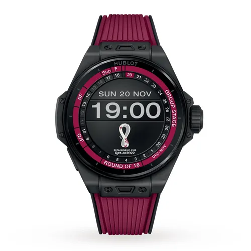 Montre BIG BANG E FIFA WORLD CUP QATAR 2022 Bracelets caoutchouc noir et noir doublé bourgogne, Boucle déployante, Cadran numérique Hublot - HUBLOT