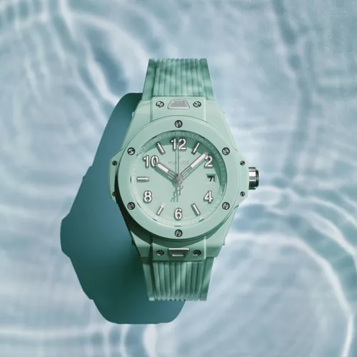 Montre BIG BANG MINT GREEN CERAMIC, Bracelet caoutchouc structuré et ligné vert menthe, Boucle déployante acier, Cadran vert menthe brillant - HUBLOT