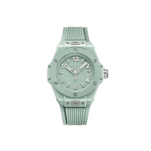 Montre BIG BANG MINT GREEN CERAMIC, Bracelet caoutchouc structuré et ligné vert menthe, Boucle déployante acier, Cadran vert menthe brillant - HUBLOT