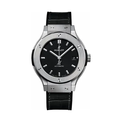 Montre CLASSIC FUSION TITANIUM Bracelet caoutchouc et alligator noir, Boucle déployante acier, Cadran noir mat - HUBLOT
