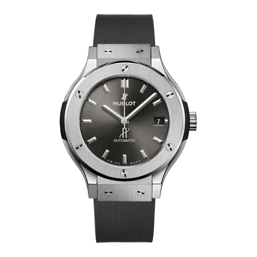 Montre CLASSIC FUSION RACING GREY TITANIUM Bracelet caoutchouc ligné gris, Boucle déployante acier, Cadran soleillé gris - HUBLOT