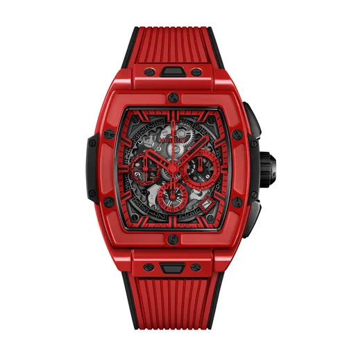 Montre SPIRIT OF BIG BANG RED MAGIC n°134/250 Bracelet en caoutchouc structuré et ligné noir/rouge, Boucle déployante, Cadran en saphir - HUBLOT