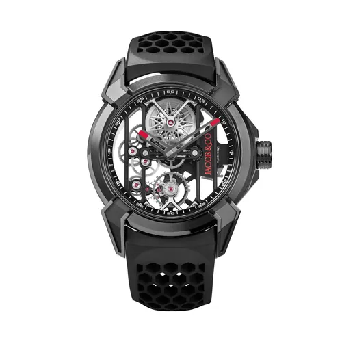 Montre EPIC X BLACK TITANIUM, Bracelet caoutchouc noir, Boucle pvd noir, Cadran squelette - JACOB & CO