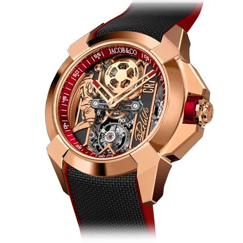 Montre EPIC X FLIGHT OF CR7 Bracelet Cordura noir, Boucle ardillon en or rose, Cadran squelette CR7 - JACOB & CO