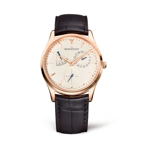 Montre MASTER ULTRA THIN 39 RESERVE DE MARCHE Bracelet crocodile chocolat, Boucle ardillon or rose, Cadran coquille d'oeuf - JAEGER-LECOULTRE
