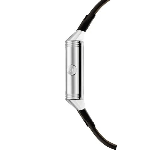 Montre REVERSO CLASSIC Medium Duoface Small Second Bracelet cuir brun Fagliano, Boucle déployante, Cadrans argenté guilloché brossé vertical et noir satiné et Clous de Paris - JAEGER-LECOULTRE