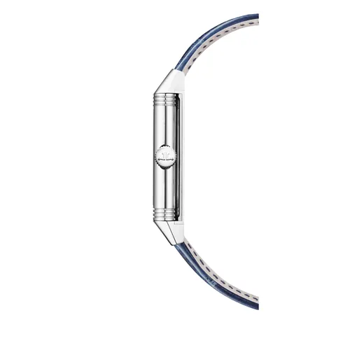 Montre REVERSO CLASSIC Medium Thin Quartz Bracelet alligator bleu, Boucle ardillon, Cadran argenté - JAEGER-LECOULTRE