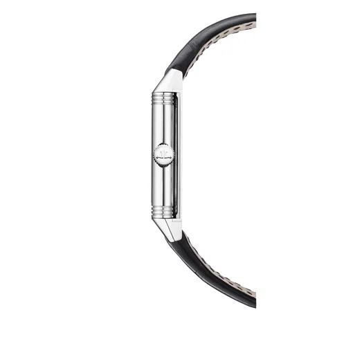 Montre REVERSO CLASSIC Medium Thin Bracelet alligator noir, Boucle déployante, Cadran argenté satiné vertical et guilloché - JAEGER-LECOULTRE