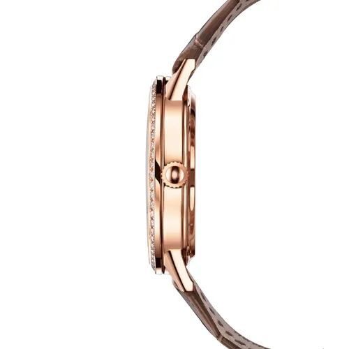 Montre RENDEZ-VOUS Night &amp; Day Medium Bracelet alligator taupe, Boucle déployante or rose, Cadran argenté guilloché chiffres appliqués or rose - JAEGER-LECOULTRE
