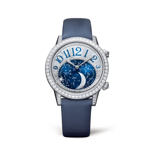 Montre RENDEZ-VOUS Moon Bracelet satin bleu, Boucle déployante or gris, Cadran nacre - JAEGER-LECOULTRE