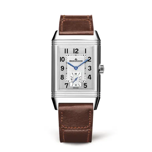 Montre REVERSO CLASSIC Large Duoface Small Seconds Bacelet cuir brun Fagliano, Boucle déployante, Cadrans argenté guilloché brossé vertical et noir guilloché Clous de Paris et velouté - JAEGER-LECOULTRE