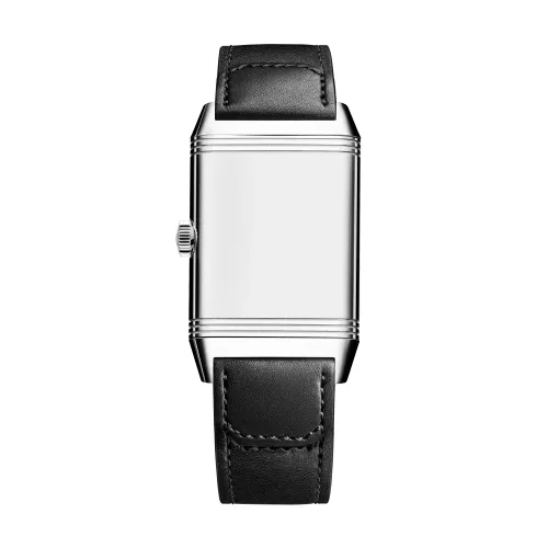 Montre REVERSO CLASSIC Large Small Seconds, Bracelet veau noir Fagliano, Boucle ardillon, Cadran argenté guilloché brossé vertical chiffres arabes - JAEGER-LECOULTRE